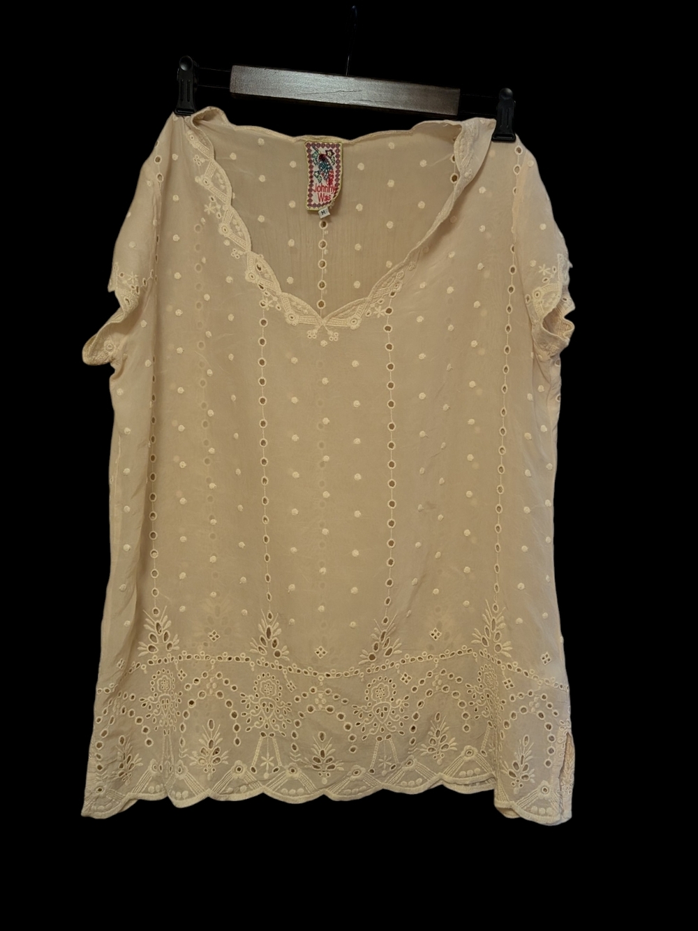 Johnny Was Soft pink Eyelet Swiss Dot Blouse